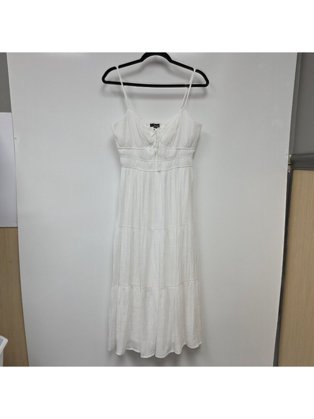 Trixxi Dress Juniors M White Maxi Spaghetti Strap Tiered Lined Boho Summer